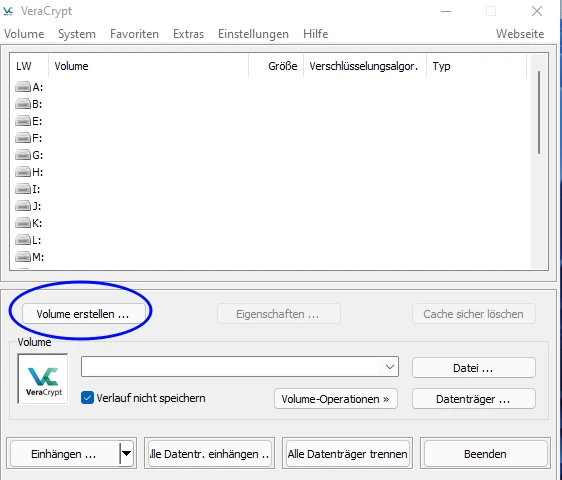 Volume unter Veracrypt erstellen