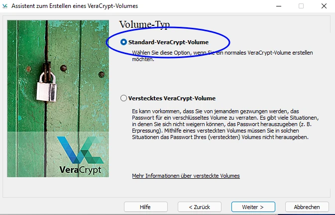 Standardvolume in Veracrypt auswählen