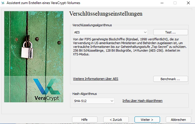 Verschlüsselungseinstellungen unter Veracrypt
