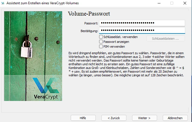 Volume Passwort in Veracrypt eingeben