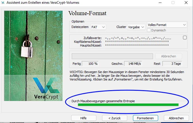 Entropie unter Veracrypt mit Mausbewegungen erzeugen
