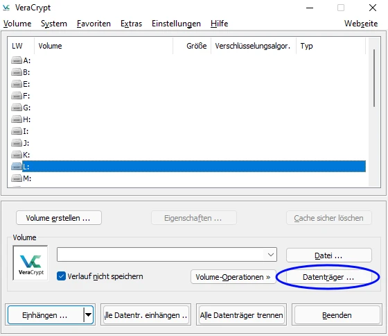 Datenträger unter Veracrypt einhängen