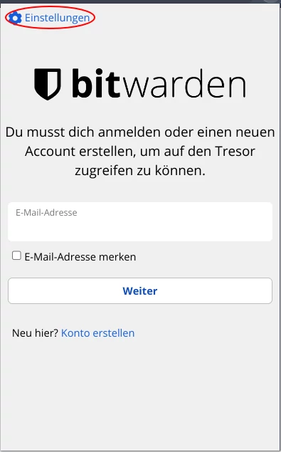 Bitwarden App in Google Chrome Einstellungen aufrufen