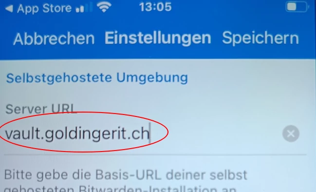 Bitwarden URL in App hinterlegen