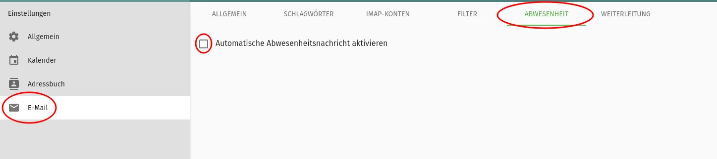 E-Mail Abwesenheitsassistent in den Sogo Einstellungen auswählen