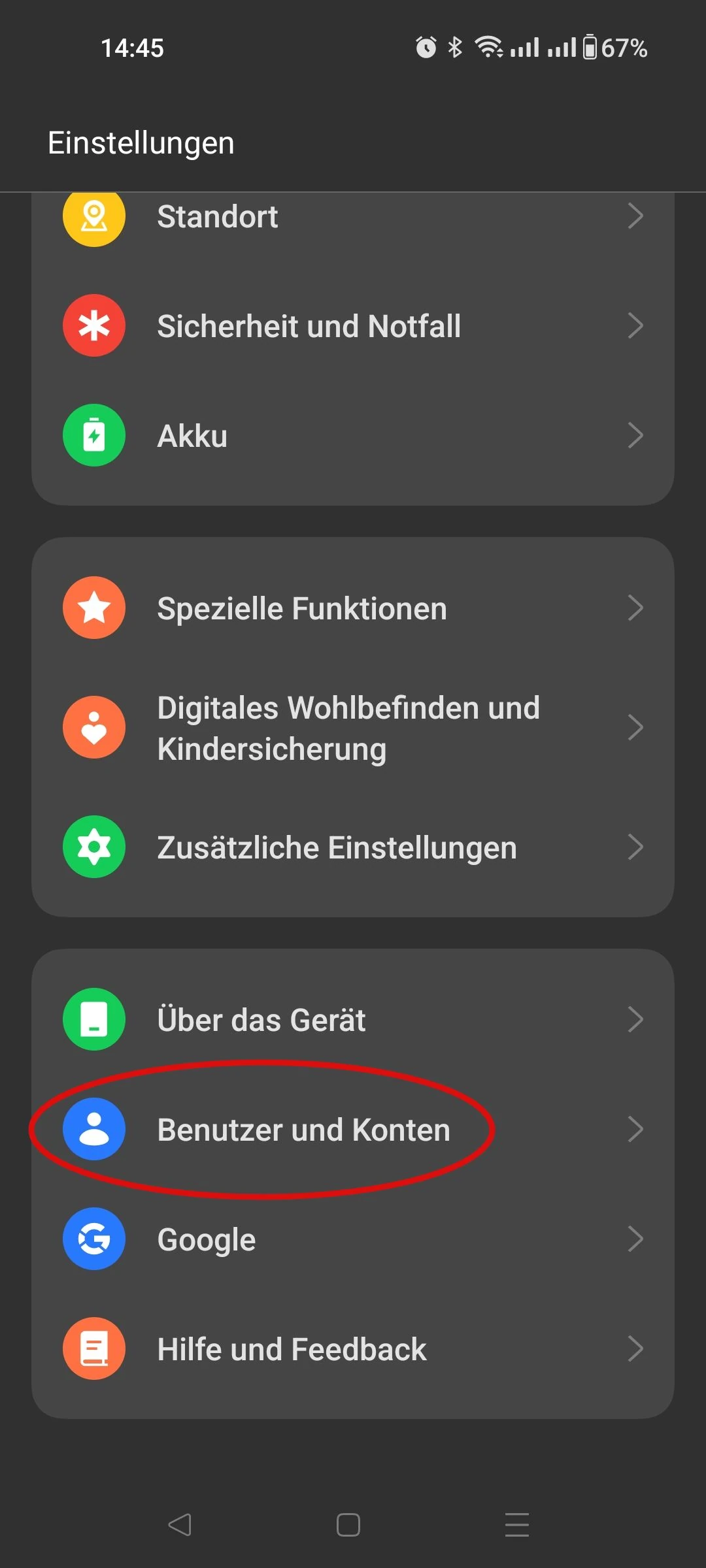 Android Exchange Einstellungen > Benutzer und Konten