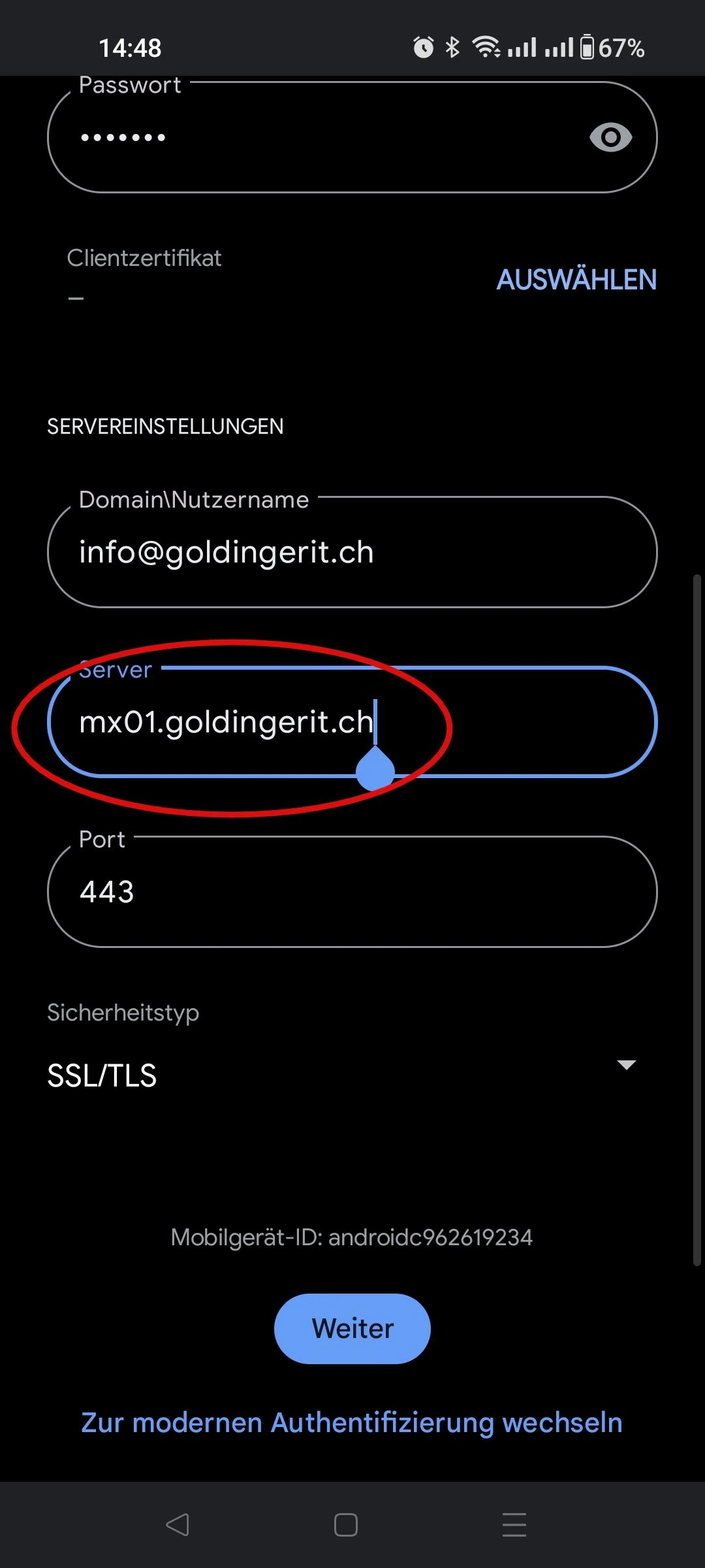 Exchange Serveradresse ändern unter Android