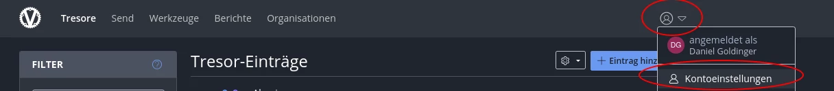 Bitwarden Kontoeinstellungen aufrufen