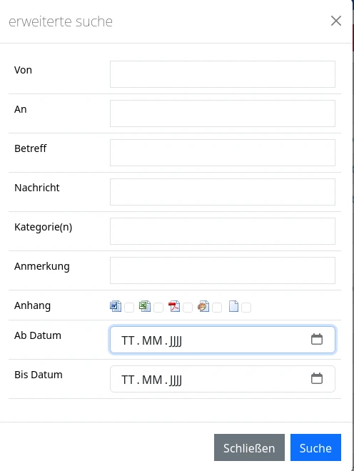 Erweiterte Suche im Mailarchiv